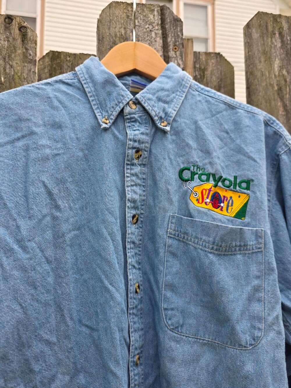 90's Minimal Teachercore Momcore Back to School Crayola Denim Button Down Shirt